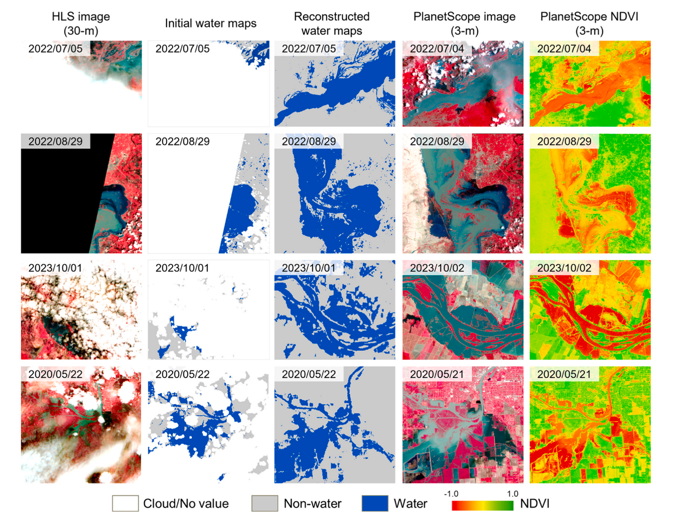 Comparison of reconstructed flood maps with higher-resolution PlanetScope observations