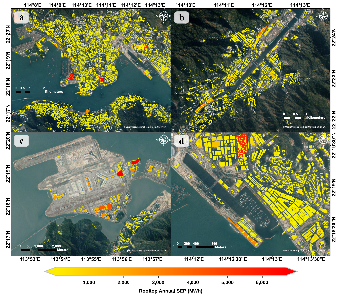 Building-level annual rooftop solar electricity potential in four areas of Hong Kong