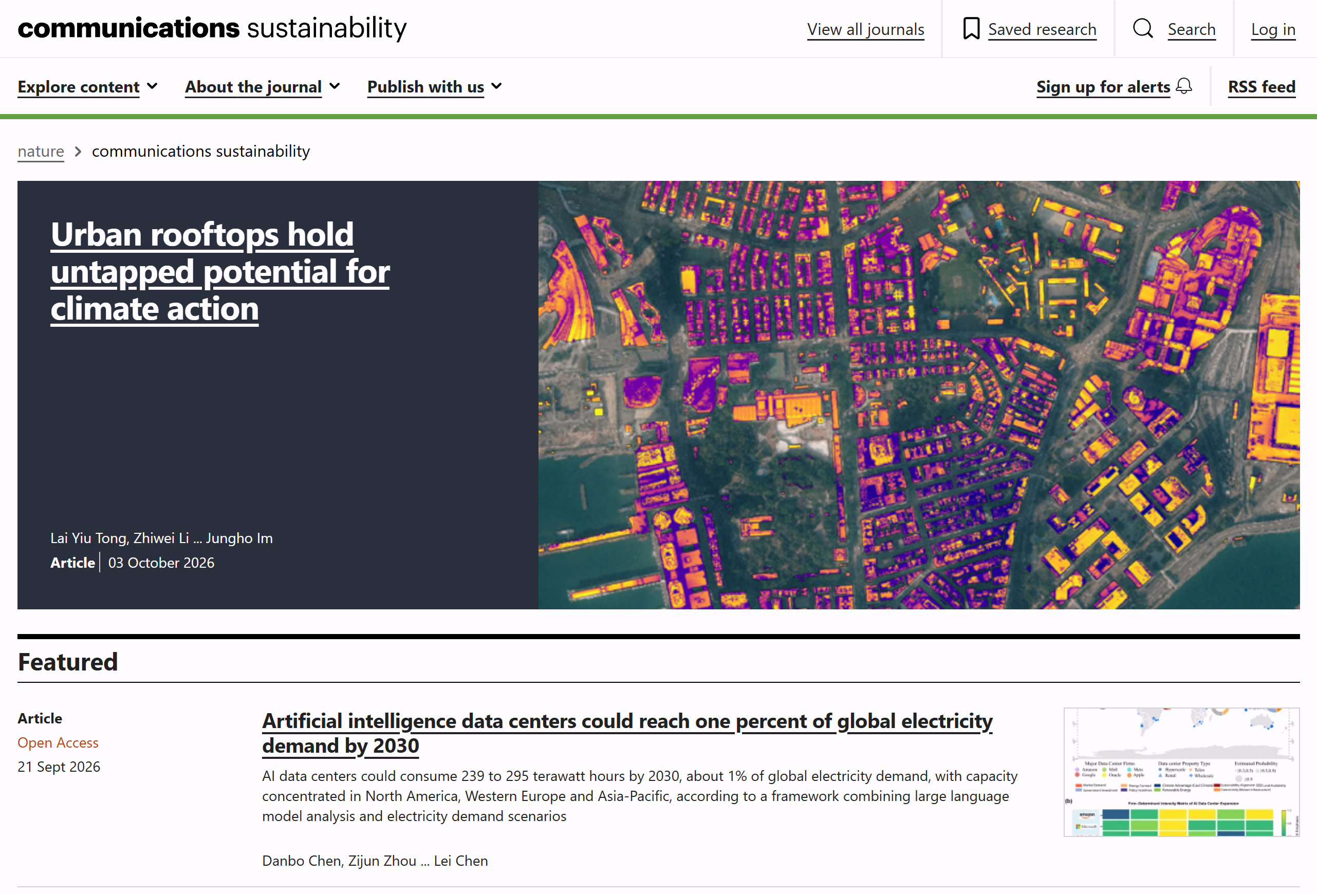 Communications Sustainability homepage featuring our rooftop solar paper